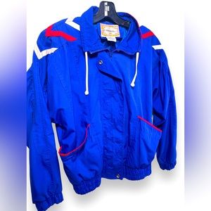 80s Catherine Hall Jacket Women’s Medium Retro Blue Red Bomber Color Block Vtg